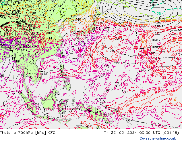 Theta-e 700hPa GFS do 26.09.2024 00 UTC