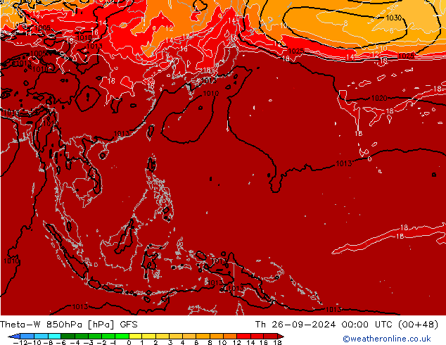 Theta-W 850hPa GFS do 26.09.2024 00 UTC