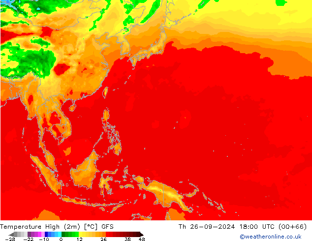 Темпер. макс 2т GFS чт 26.09.2024 18 UTC