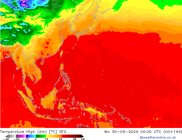 Темпер. макс 2т GFS пн 30.09.2024 00 UTC