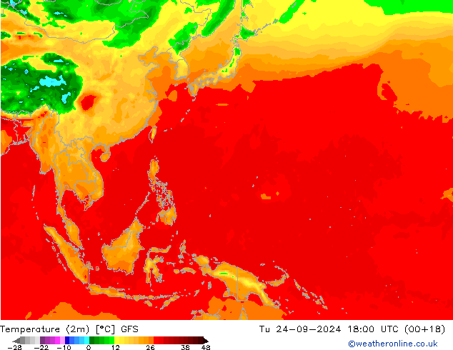 Temperature (2m) GFS Tu 24.09.2024 18 UTC