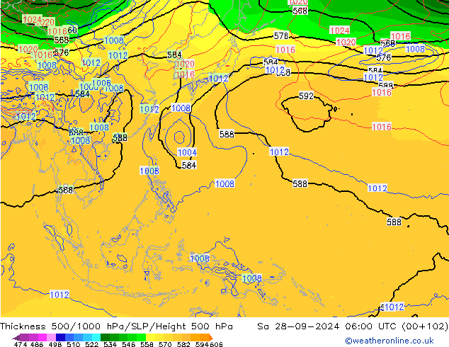 Thck 500-1000hPa GFS So 28.09.2024 06 UTC