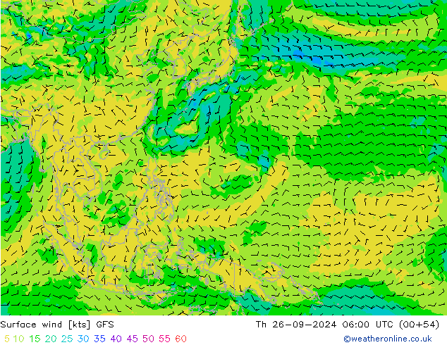 Wind 10 m GFS do 26.09.2024 06 UTC