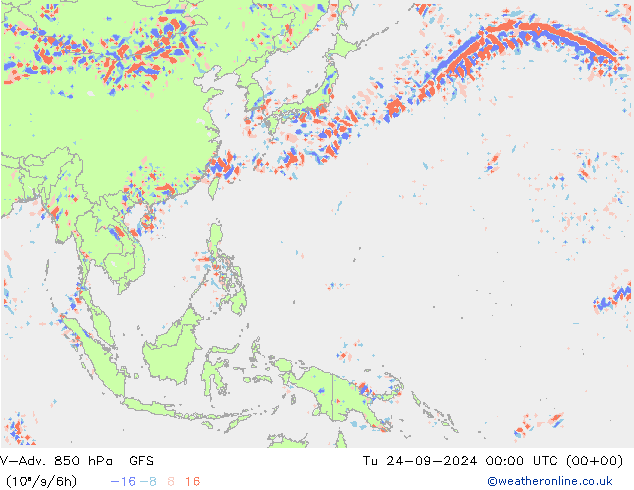 V-Adv. 850 hPa GFS Tu 24.09.2024 00 UTC