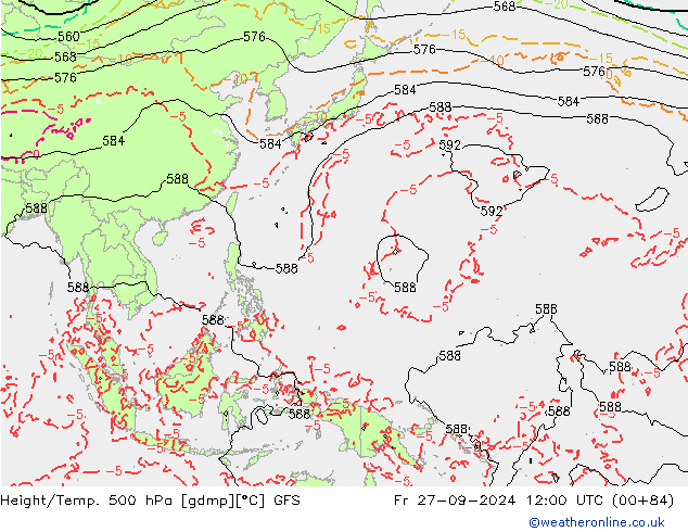 Z500/Rain (+SLP)/Z850 GFS  27.09.2024 12 UTC