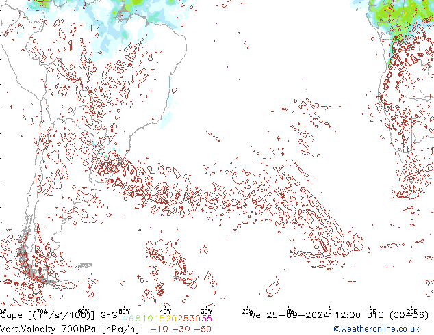 Cape GFS śro. 25.09.2024 12 UTC