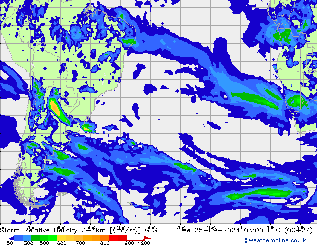 Storm Relative Helicity GFS We 25.09.2024 03 UTC