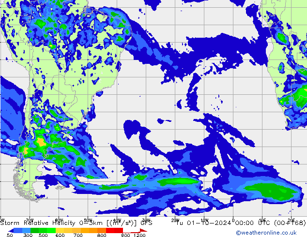 Storm Relative Helicity GFS Sa 01.10.2024 00 UTC