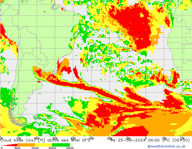 Cloud base (low) GFS mer 25.09.2024 06 UTC