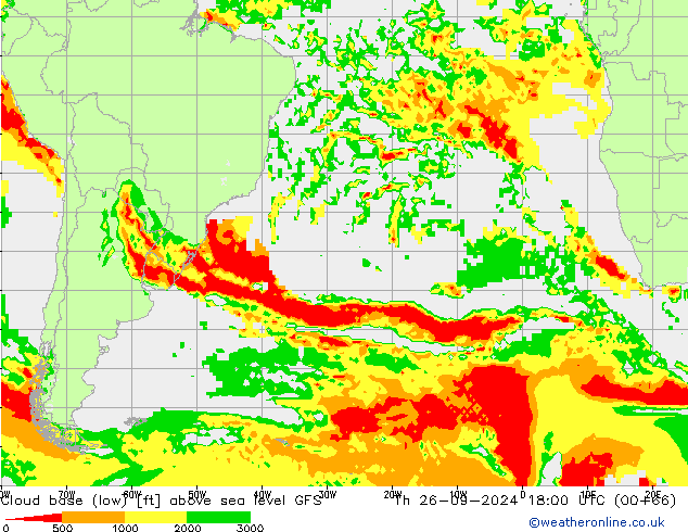 Cloud base (low) GFS Qui 26.09.2024 18 UTC