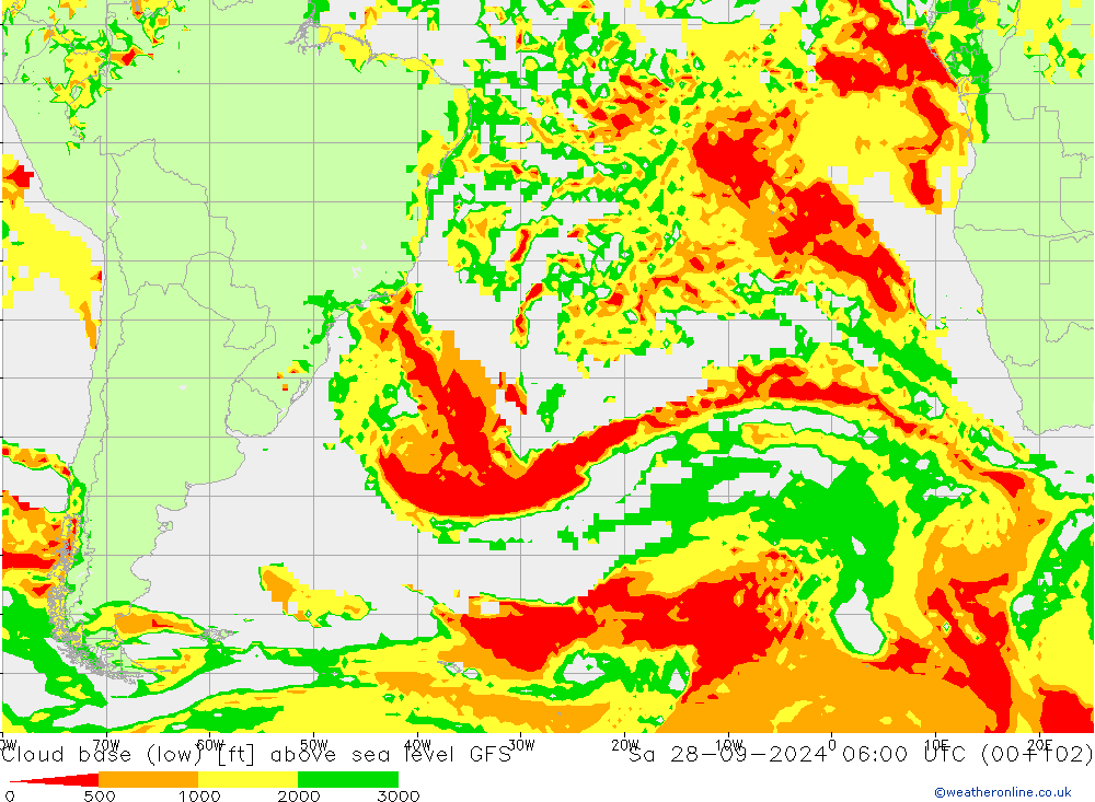 Cloud base (low) GFS sáb 28.09.2024 06 UTC