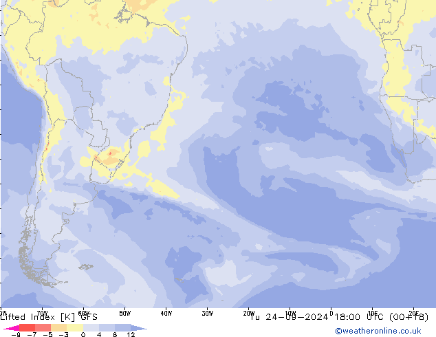 Lifted Index GFS Út 24.09.2024 18 UTC