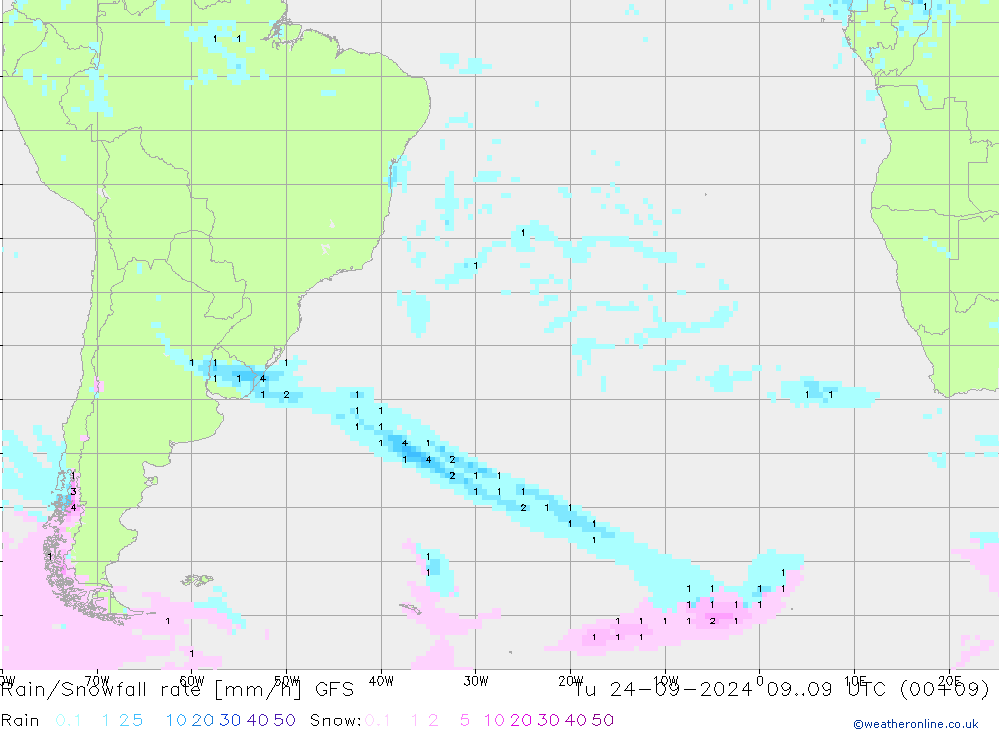 Rain/Snowfall rate GFS Tu 24.09.2024 09 UTC