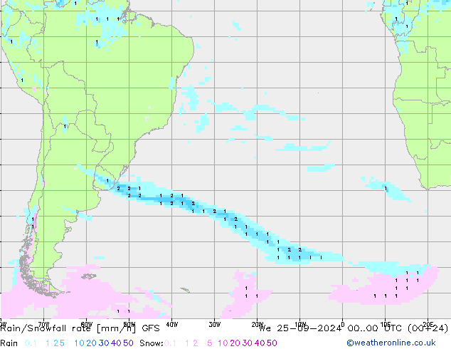 Rain/Snowfall rate GFS mié 25.09.2024 00 UTC