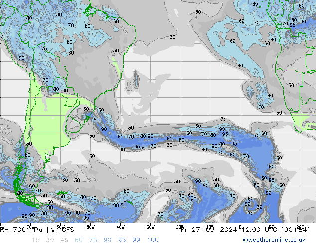 RH 700 hPa GFS Pá 27.09.2024 12 UTC