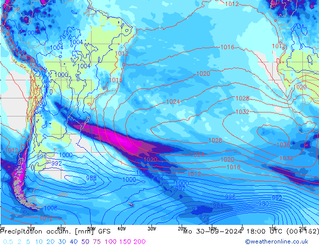 Precipitation accum. GFS  30.09.2024 18 UTC