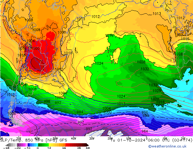 SLP/Temp. 850 hPa GFS Di 01.10.2024 06 UTC