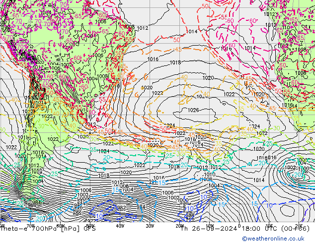 Theta-e 700hPa GFS Th 26.09.2024 18 UTC