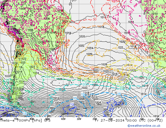 Theta-e 700hPa GFS Cu 27.09.2024 00 UTC