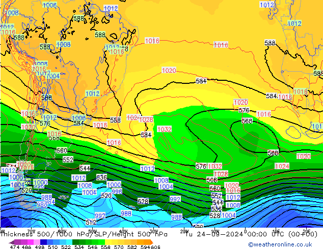 Thck 500-1000hPa GFS wto. 24.09.2024 00 UTC