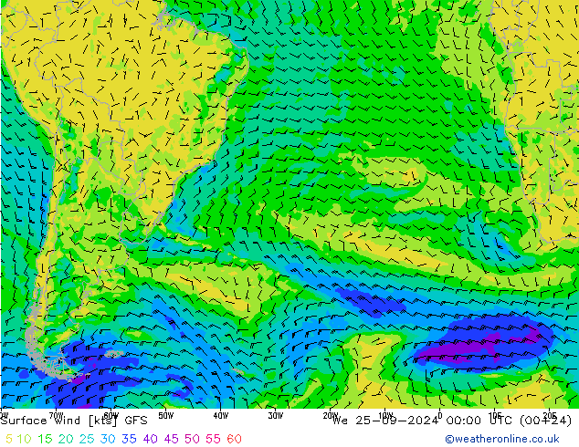 Surface wind GFS St 25.09.2024 00 UTC