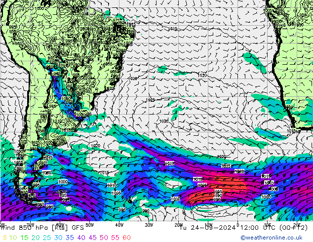 Rüzgar 850 hPa GFS Sa 24.09.2024 12 UTC