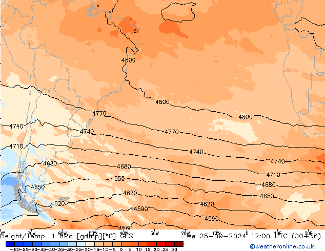 Height/Temp. 1 hPa GFS mer 25.09.2024 12 UTC