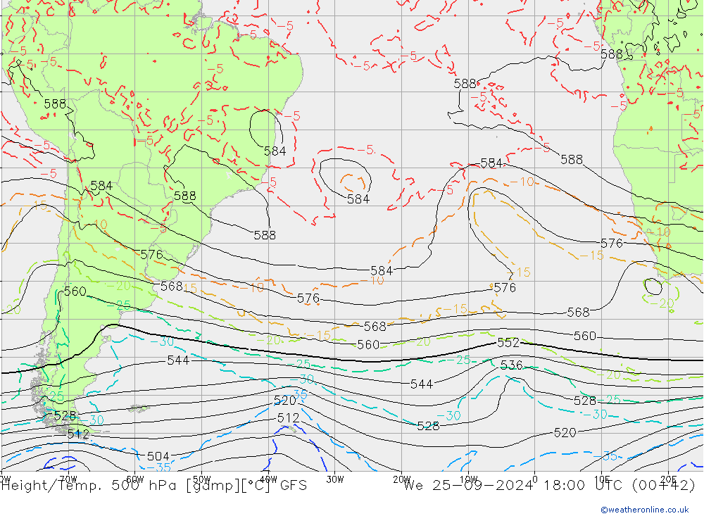 Z500/Rain (+SLP)/Z850 GFS Qua 25.09.2024 18 UTC