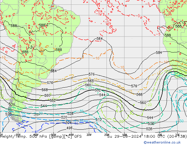 Z500/Rain (+SLP)/Z850 GFS dim 29.09.2024 18 UTC