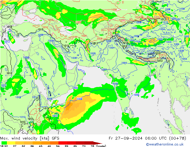 Maks. Rüzgar Hızı GFS Cu 27.09.2024 06 UTC