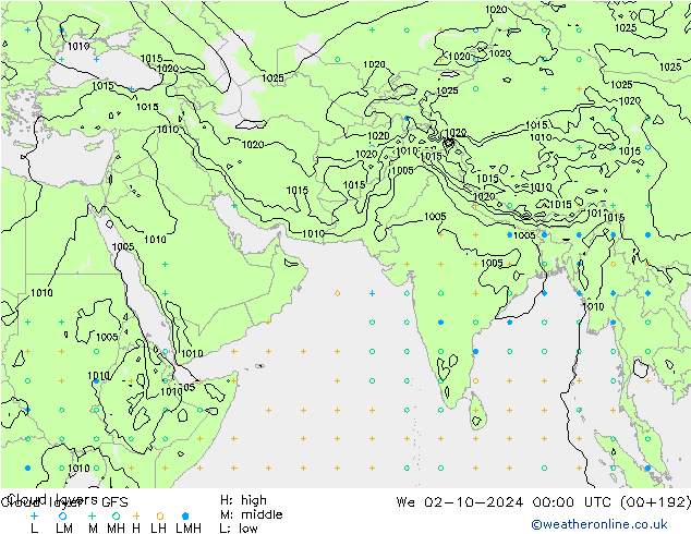 Cloud layer GFS Çar 02.10.2024 00 UTC