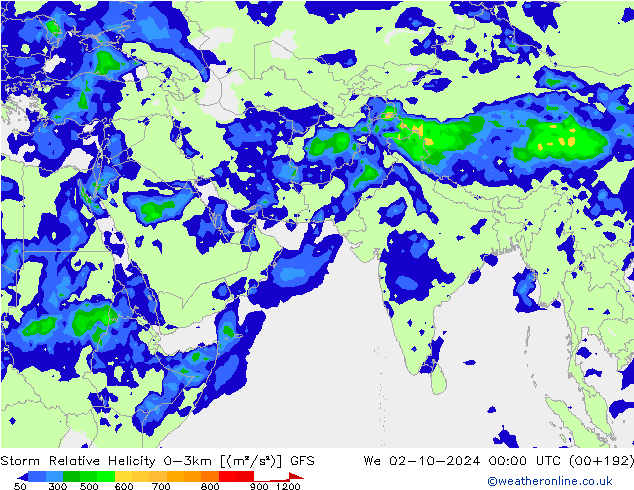 Storm Relative Helicity GFS ср 02.10.2024 00 UTC