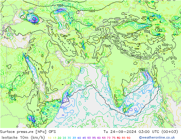 Isotaca (kph) GFS septiembre 2024