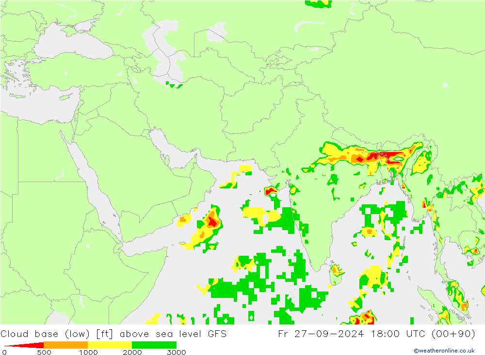 Cloud base (low) GFS ven 27.09.2024 18 UTC