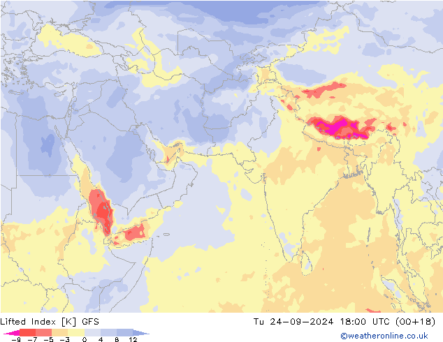 Lifted Index GFS вт 24.09.2024 18 UTC