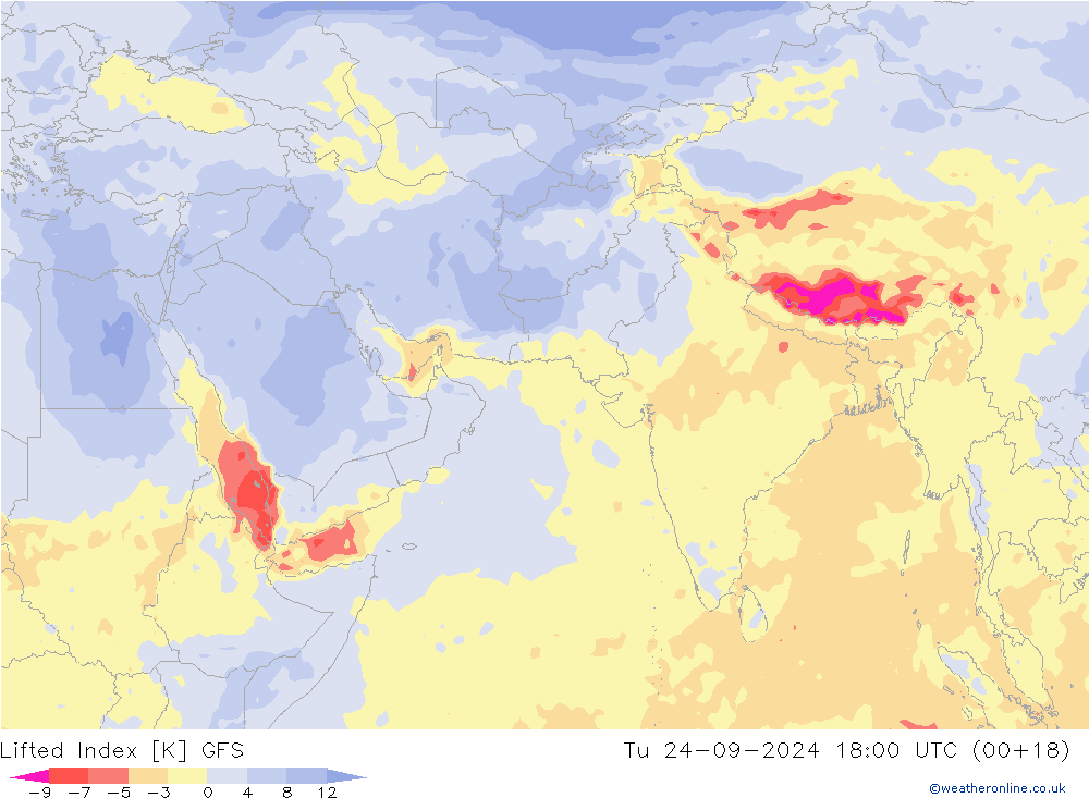 Lifted Index GFS  24.09.2024 18 UTC