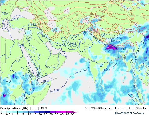 осадки (6h) GFS Вс 29.09.2024 00 UTC