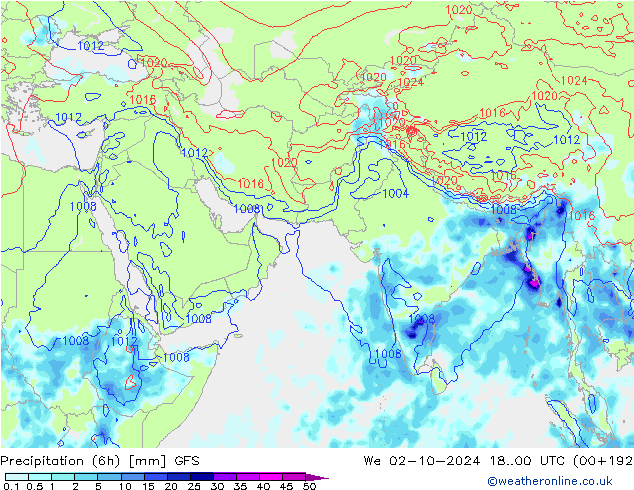 Z500/Rain (+SLP)/Z850 GFS Qua 02.10.2024 00 UTC