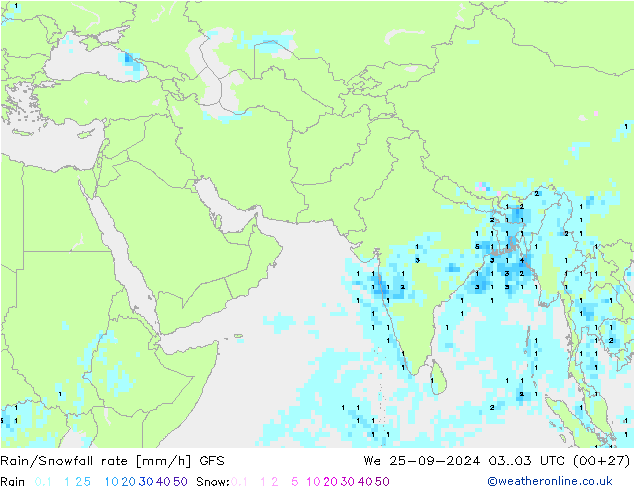 Rain/Snowfall rate GFS mer 25.09.2024 03 UTC