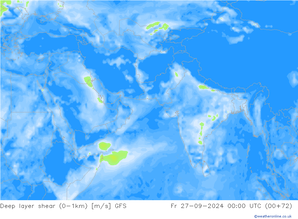 Deep layer shear (0-1km) GFS Fr 27.09.2024 00 UTC