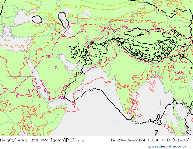 Z500/Yağmur (+YB)/Z850 GFS Sa 24.09.2024 06 UTC