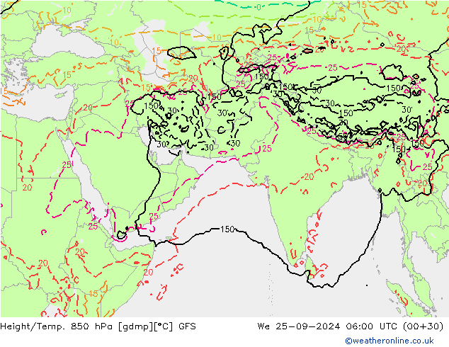 Z500/Rain (+SLP)/Z850 GFS śro. 25.09.2024 06 UTC