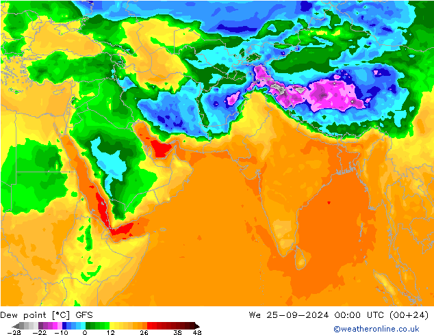 Çiğ Noktası GFS Çar 25.09.2024 00 UTC