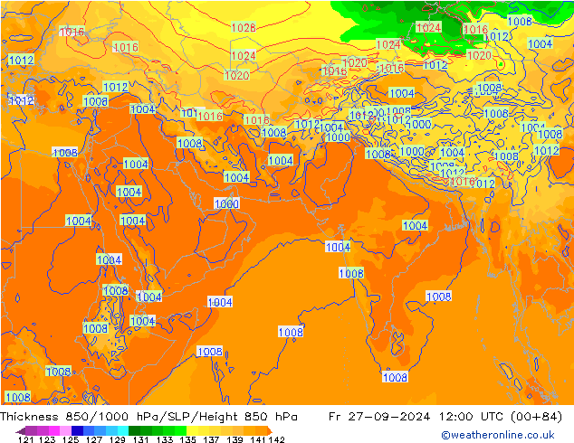 Thck 850-1000 hPa GFS Sex 27.09.2024 12 UTC