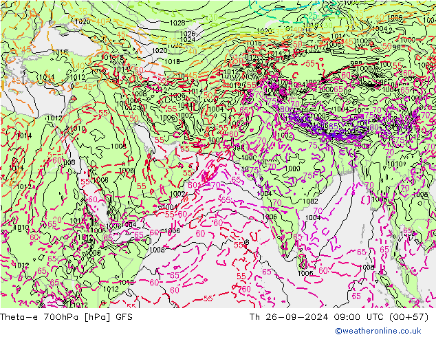 Theta-e 700hPa GFS Th 26.09.2024 09 UTC