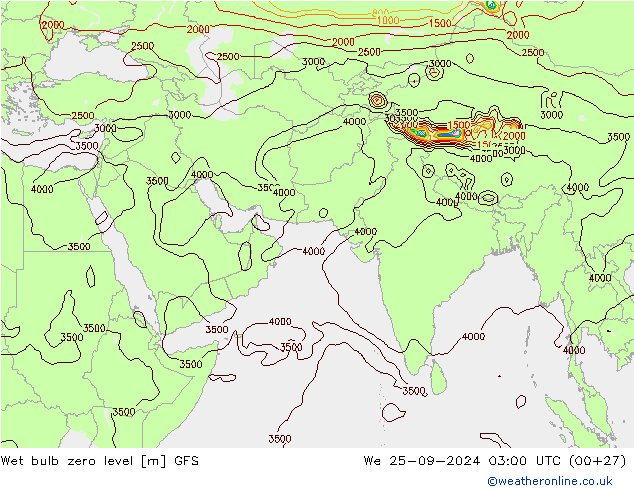 Wet bulb zero level GFS We 25.09.2024 03 UTC