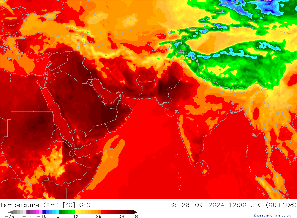 Temperature (2m) GFS Sa 28.09.2024 12 UTC