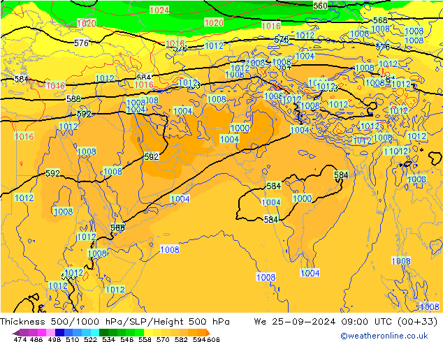 Thck 500-1000hPa GFS We 25.09.2024 09 UTC