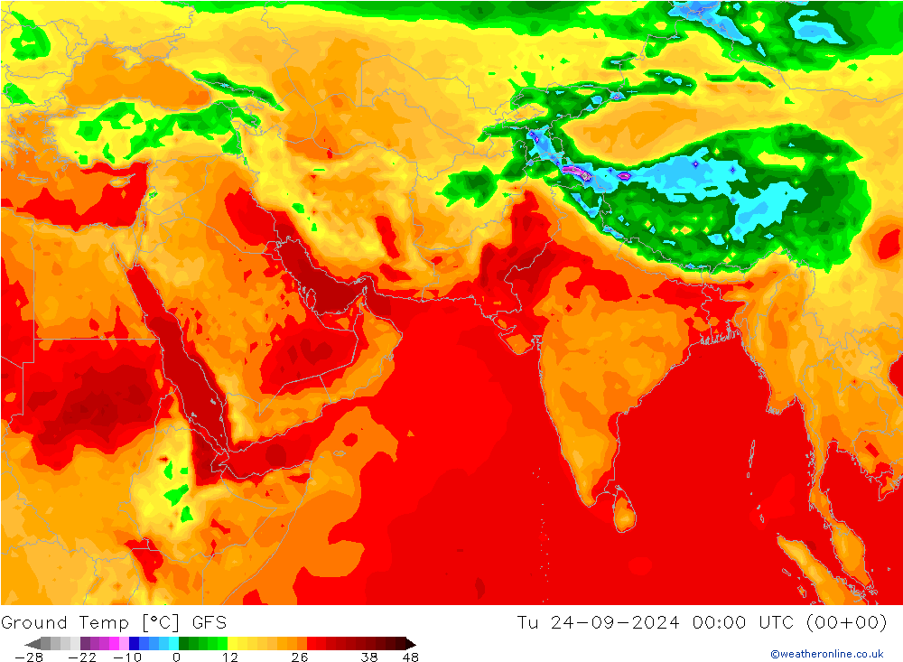 Temp. gruntu GFS wto. 24.09.2024 00 UTC