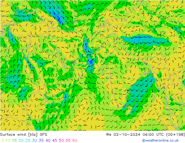 Vento 10 m GFS Qua 02.10.2024 06 UTC